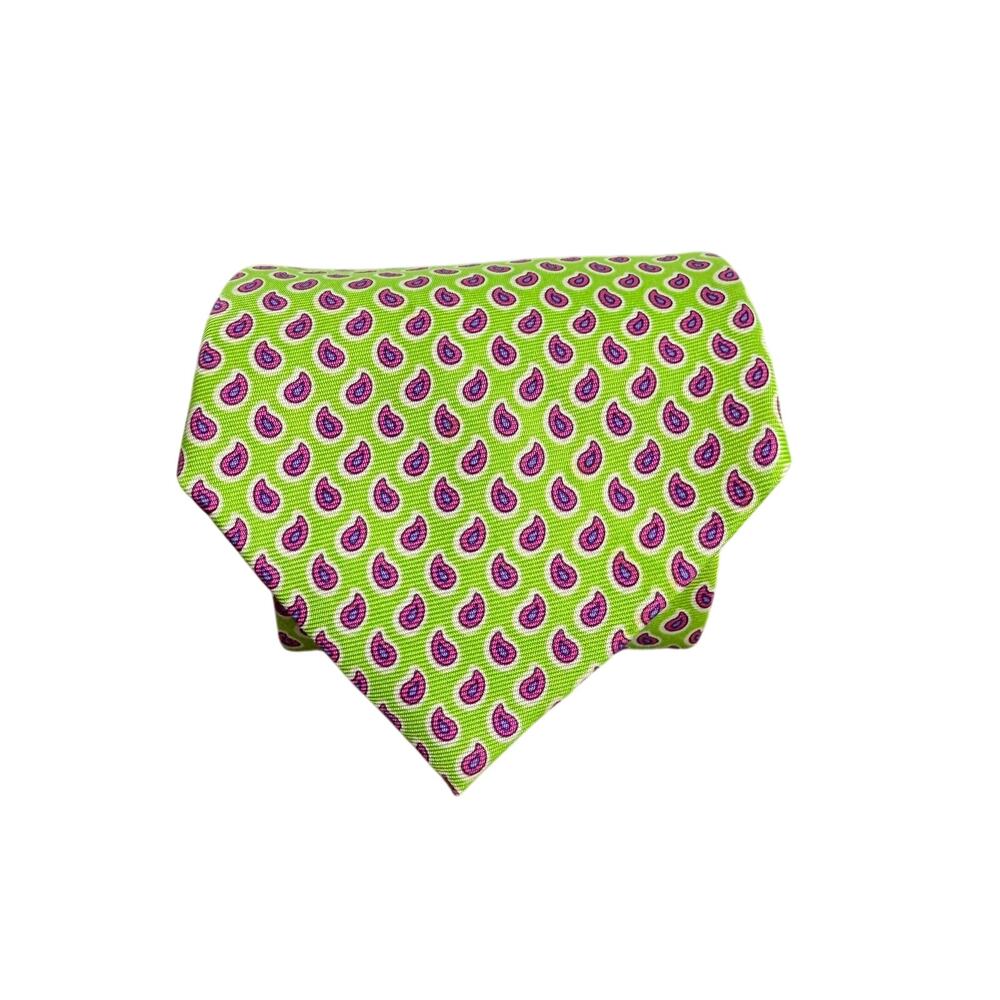 Vintage Polo By Ralph Lauren Tie Green Purple Paisley Silk Hand Made In Italy